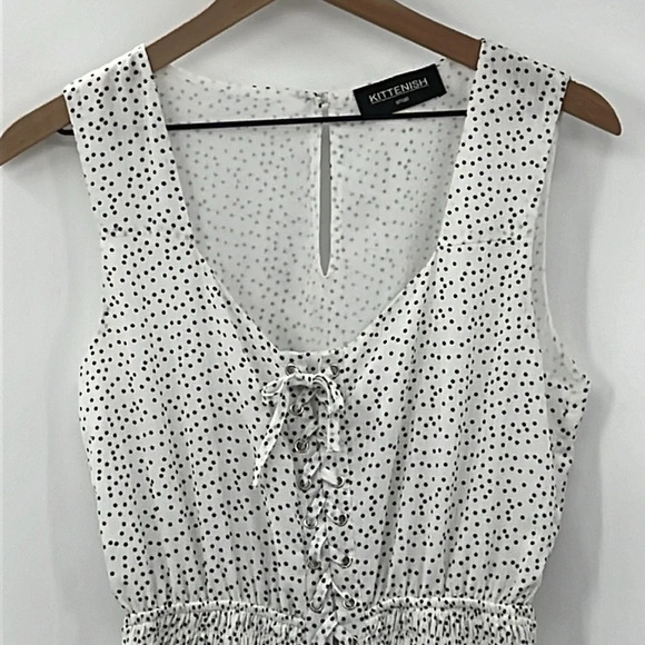 Kittenish Polka Dot Sleeveless Lace Up Dress in Black & White - Size Small - Picture 2 of 6